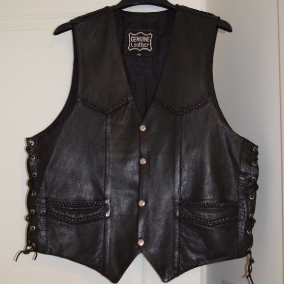 Genuine Leather Other - Black Leather Vest side Laced / Braided Trim / Inner & Outer Pockets 48